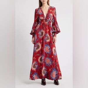 Farm Rio Floral Red Maxi Dress